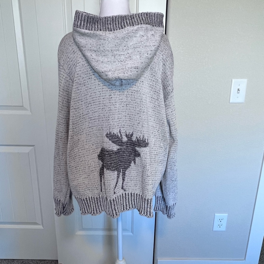 Vintage Binghamton Knitting Co Inc Hooded Cardigan Moose Made in USA Sz XL - Picture 5 of 13